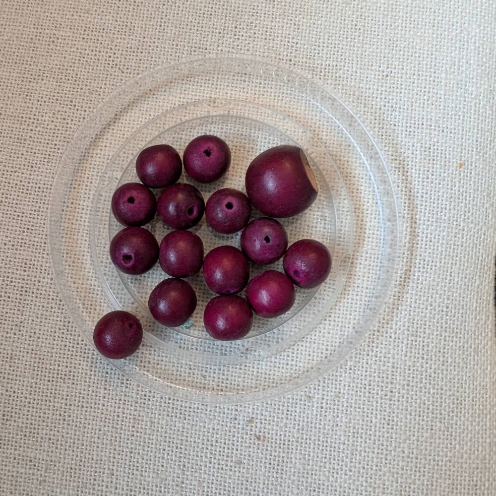 Vintage Cranberry Color Wooden Beads - Round Craft Beads #74